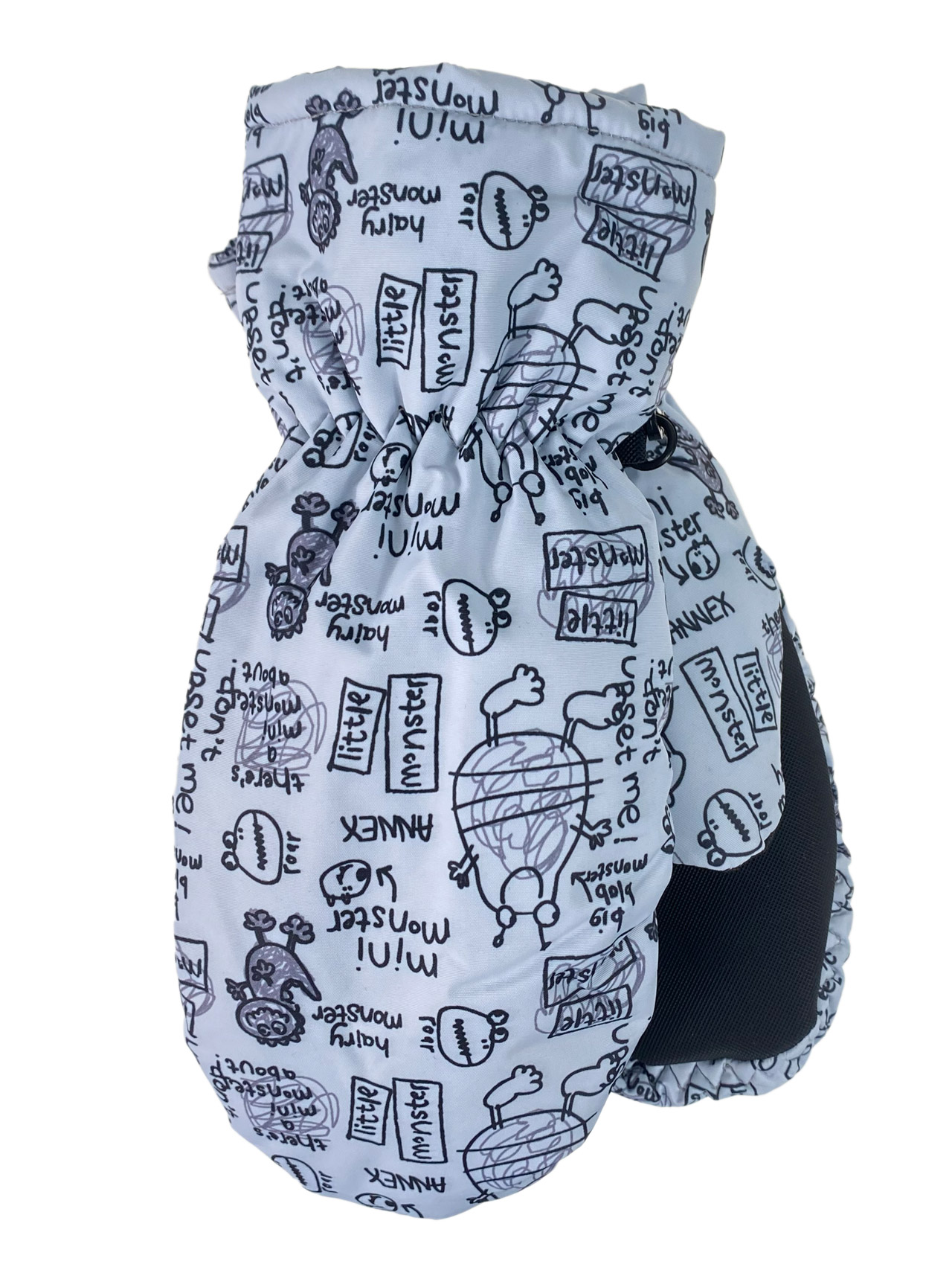 На фото 1 - Варежки утепленные подростковые с забавным принтом, цвет серый