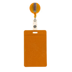 На фото 2 - Бейдж с лентой на рулетке вертикальный, цвет  оранжевый