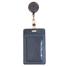 На фото 1 - Бейдж с лентой на рулетке вертикальный, цвет серый