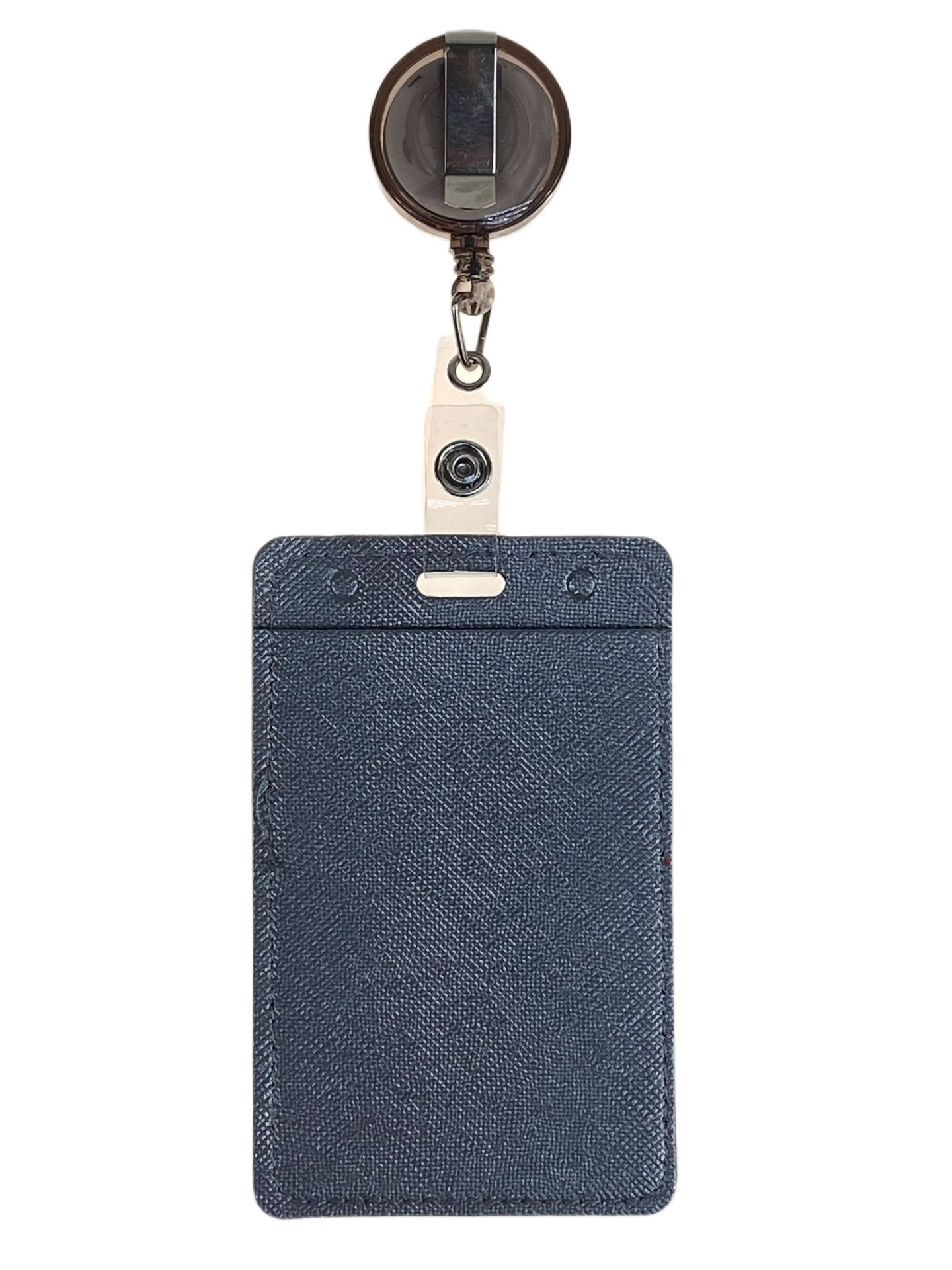 На фото 2 - Бейдж с лентой на рулетке вертикальный, цвет серый