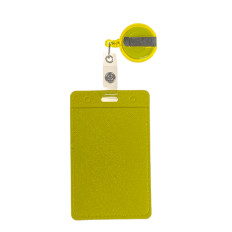 На фото 2 - Бейдж с лентой на рулетке вертикальный, цвет желтый
