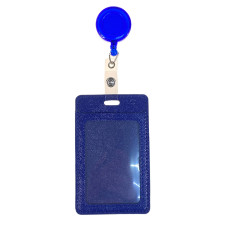 На фото 1 - Бейдж с лентой на рулетке вертикальный, цвет синий
