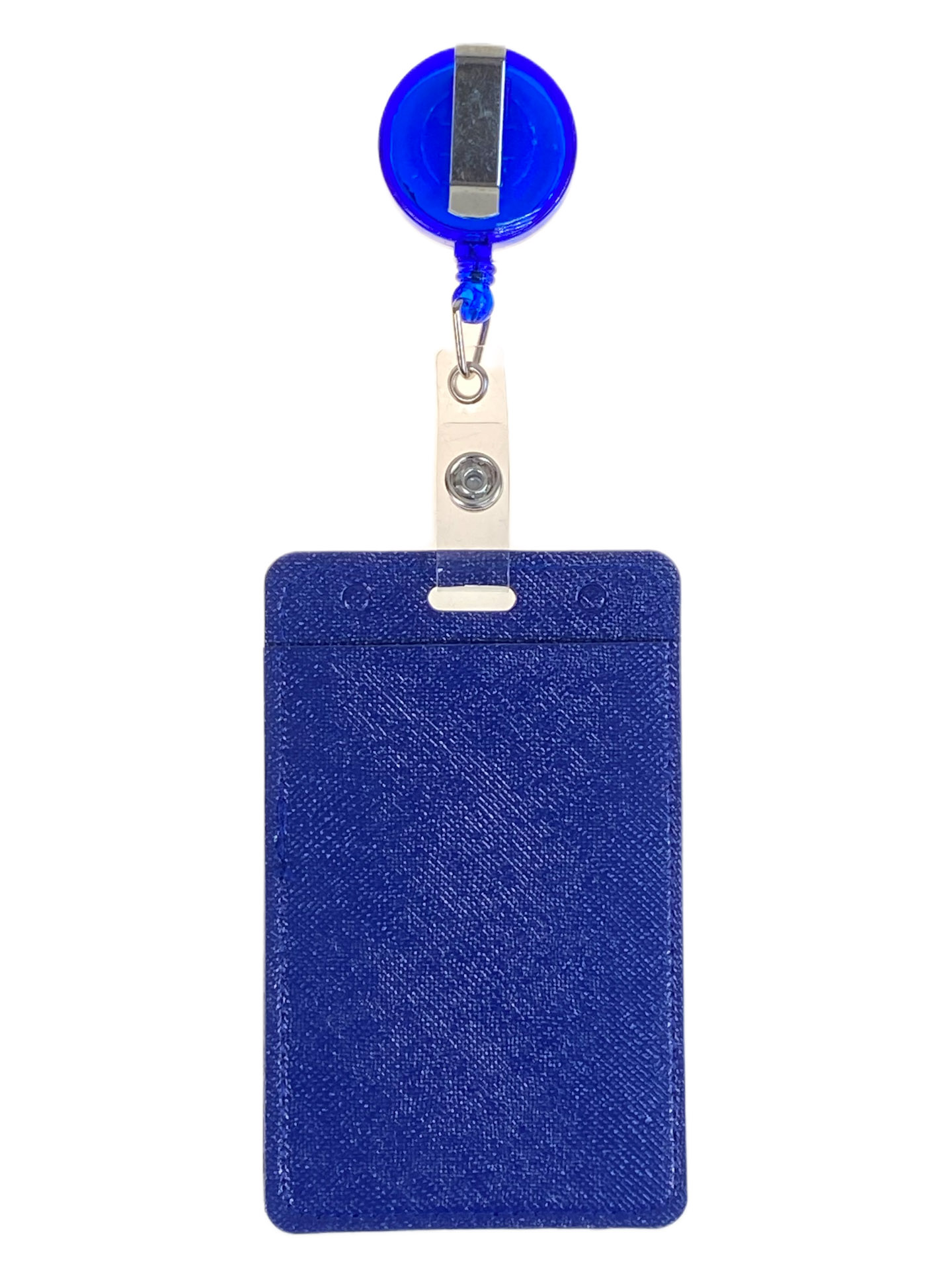 На фото 2 - Бейдж с лентой на рулетке вертикальный, цвет синий