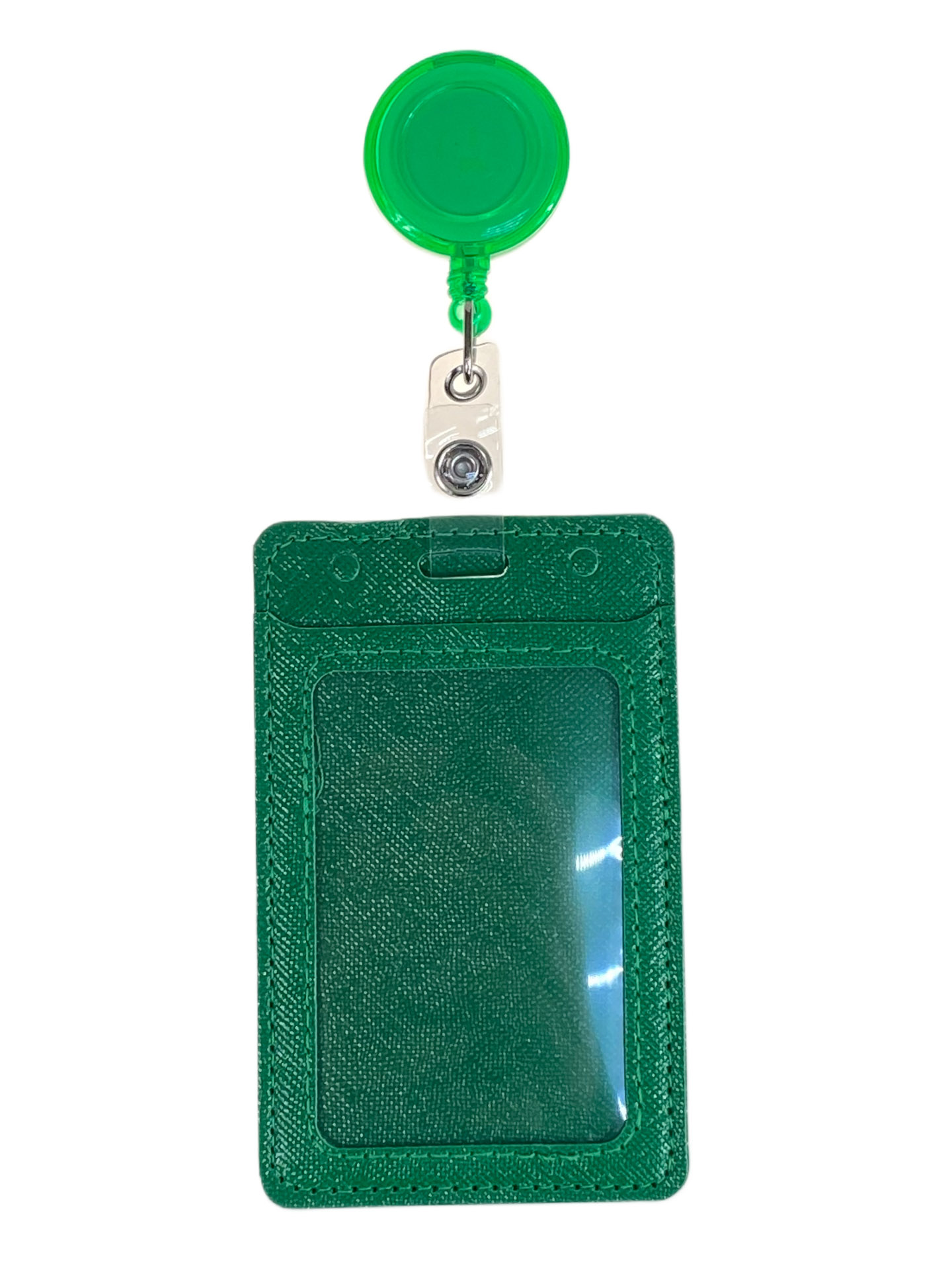 На фото 1 - Бейдж с лентой на рулетке вертикальный, цвет зеленый