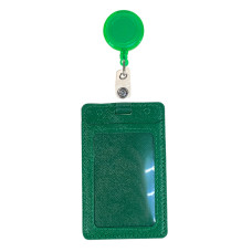 На фото 1 - Бейдж с лентой на рулетке вертикальный, цвет зеленый