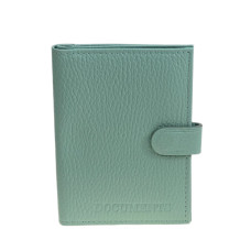 На фото 1 - Обложка для паспорта и автодокументов из натуральной кожи, цвет светло зеленый