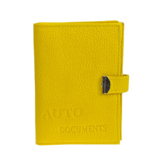 На фото 1 - Обложка для паспорта и автодокументов из натуральной кожи, цвет желтый