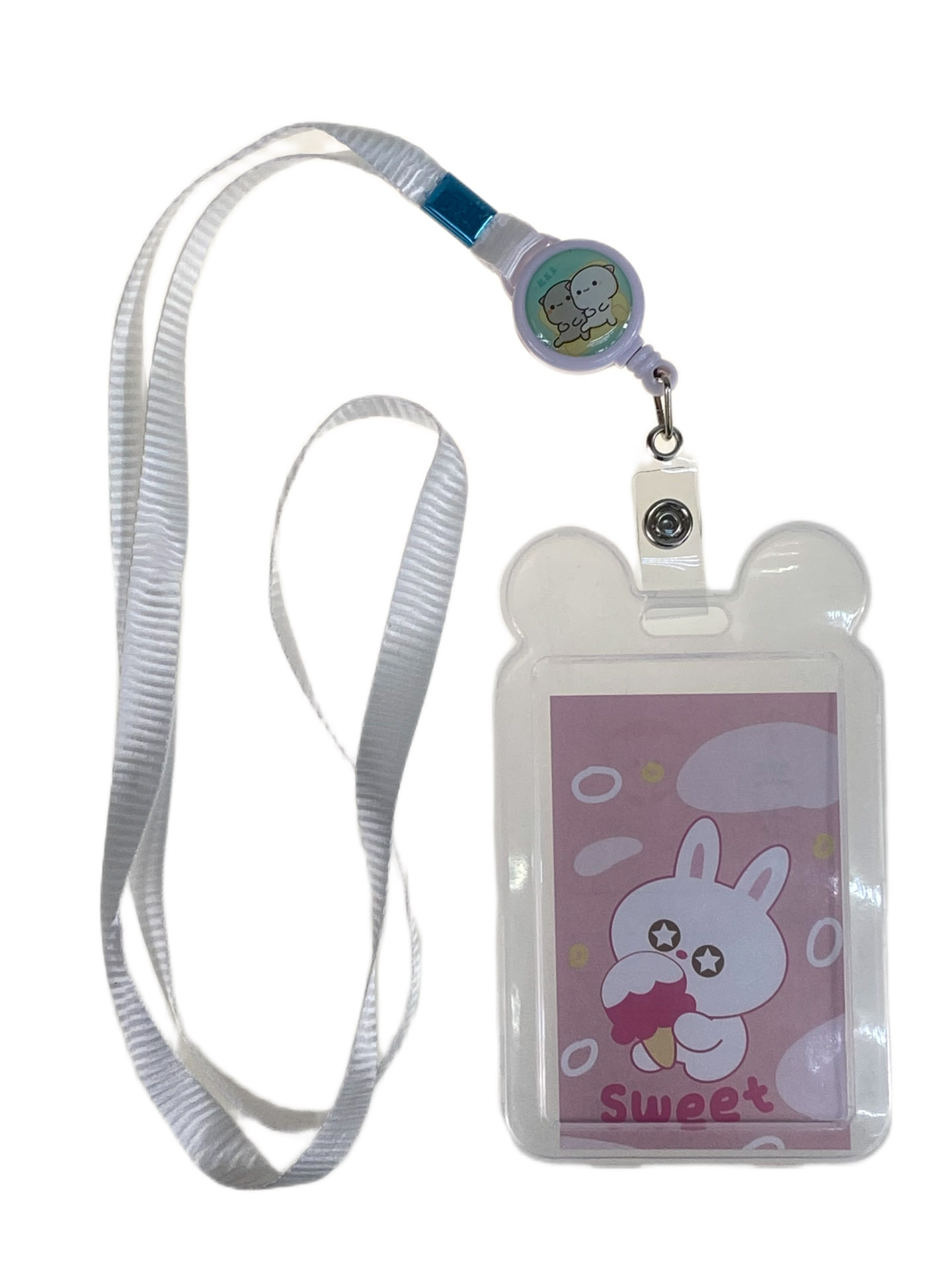 На фото 1 - Бейдж для пропуска с рулеткой и лентой, цвет белый