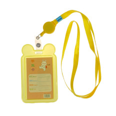 На фото 2 - Бейдж для пропуска с рулеткой и лентой, цвет желтый