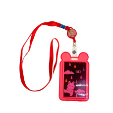 На фото 1 - Бейдж для пропуска с рулеткой и лентой, цвет красный