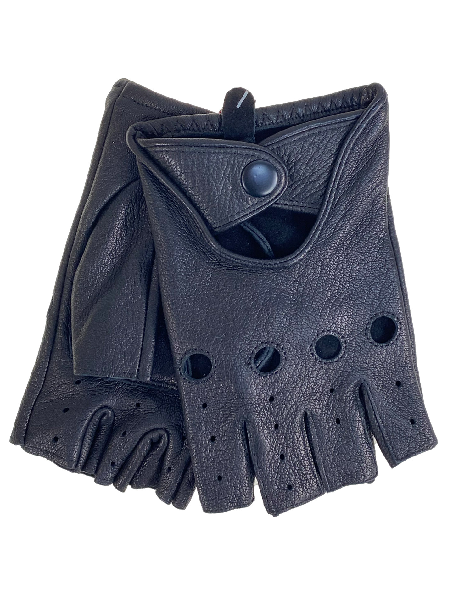 На фото 1 - Перчатки - митенки без пальцев демисезонные, из натуральной кожи, цвет черный