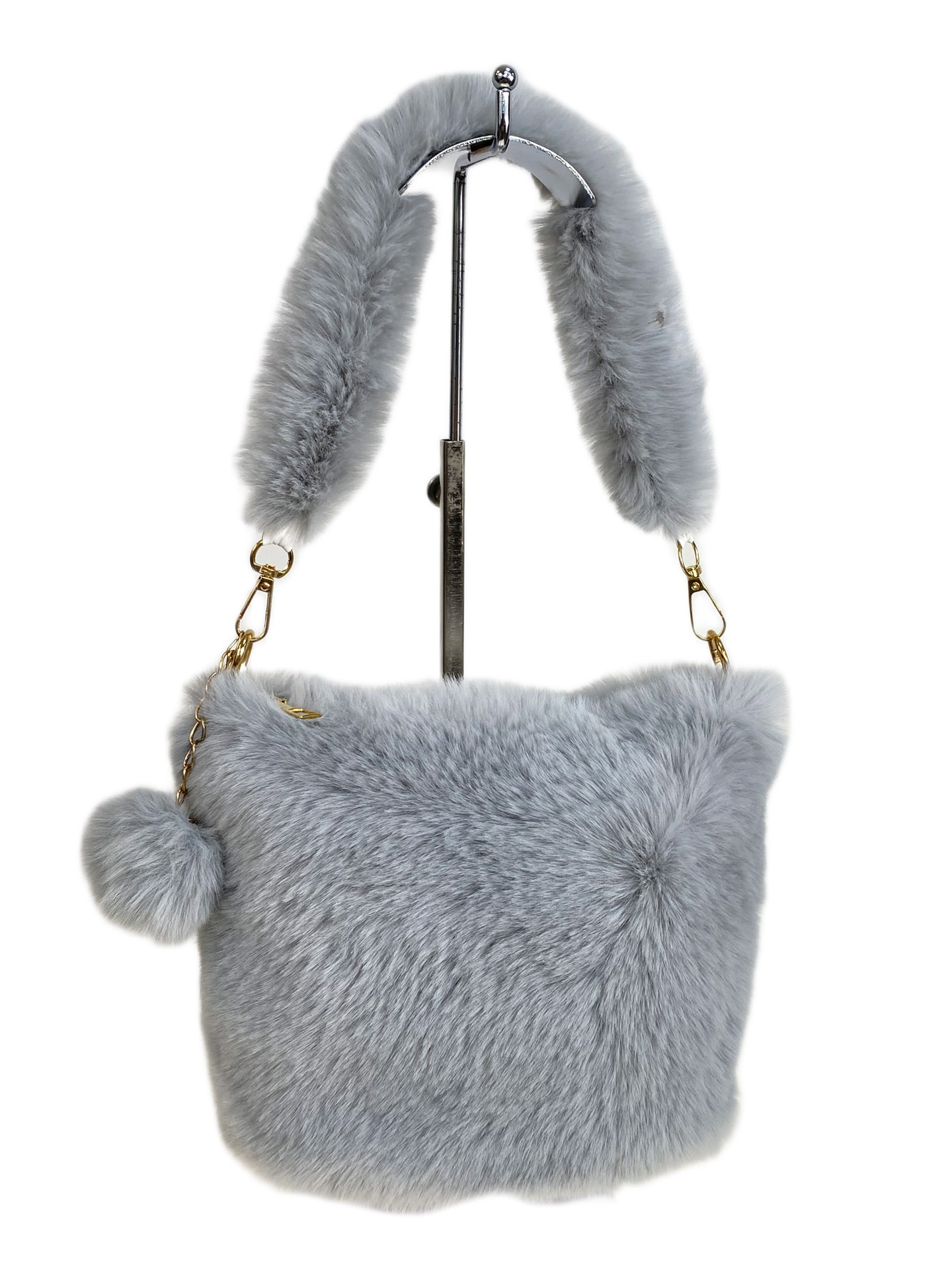 На фото 1 - Женская сумка из искусственного меха, цвет светло серый