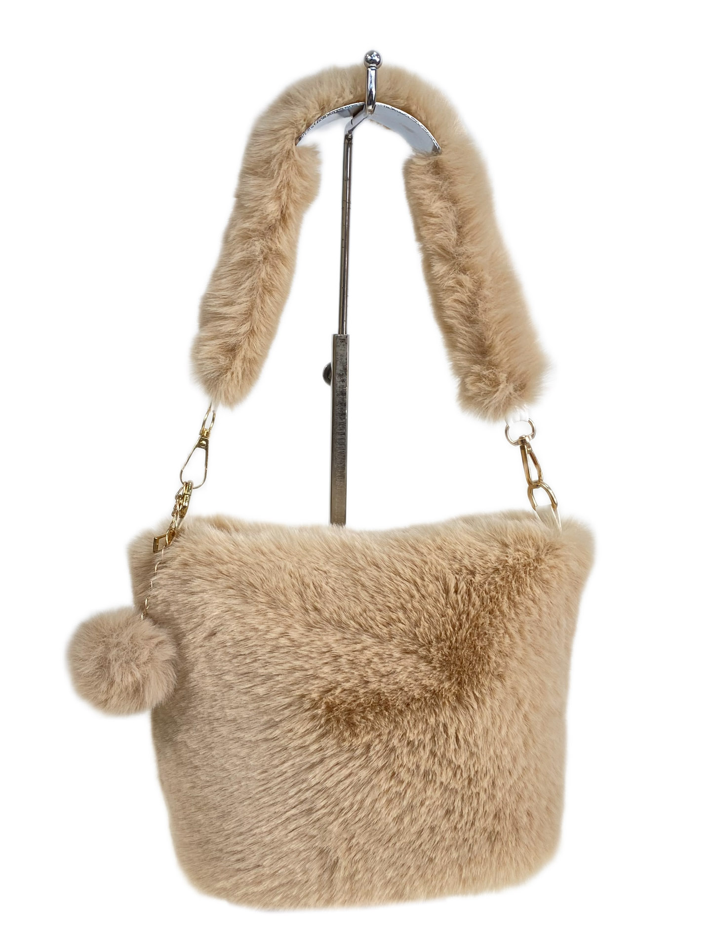 На фото 1 - Женская сумка из искусственного меха, цвет светло коричневый