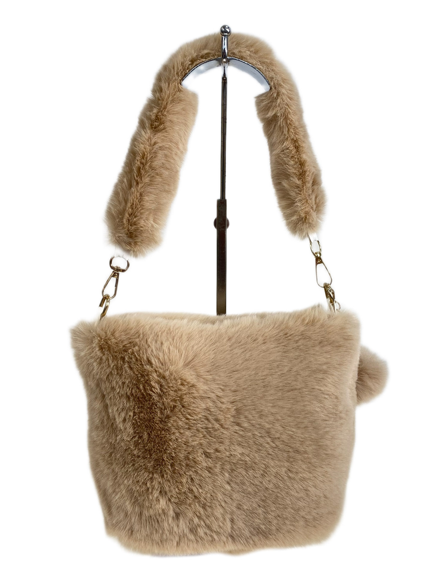 На фото 2 - Женская сумка из искусственного меха, цвет светло коричневый