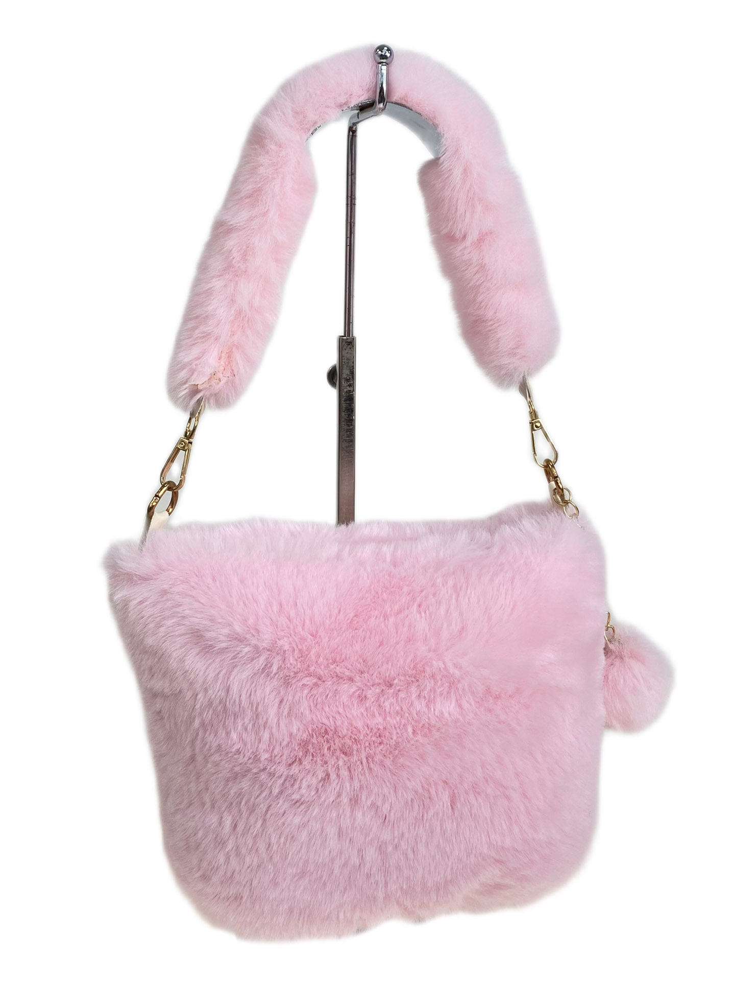 На фото 1 - Женская сумка из искусственного меха, цвет розовый