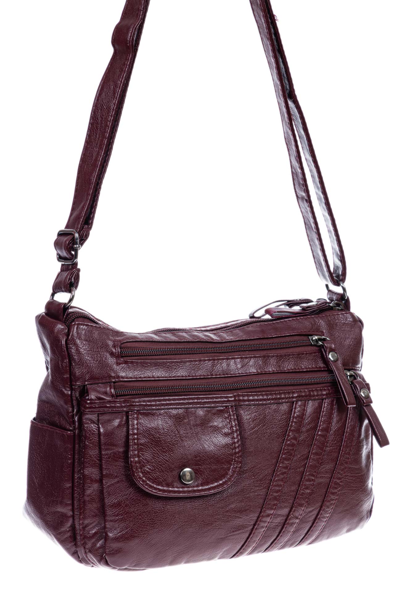 На фото 1 - Женская сумка из искусственной кожи, цвет бордовый