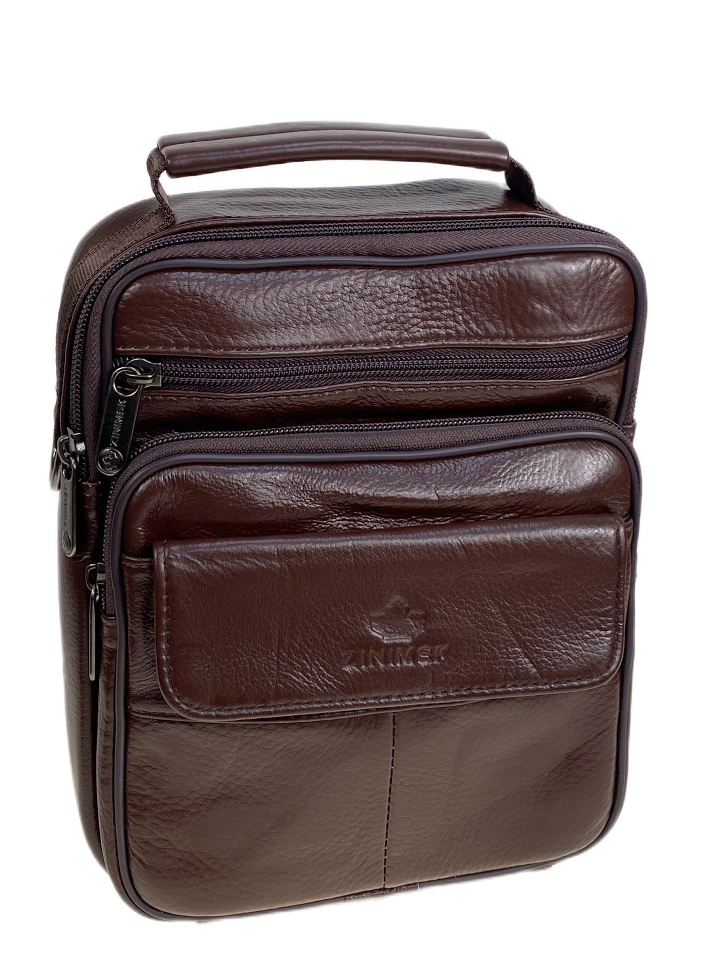 На фото 1 - Сумка мужская из натуральной кожи, цвет коричневый