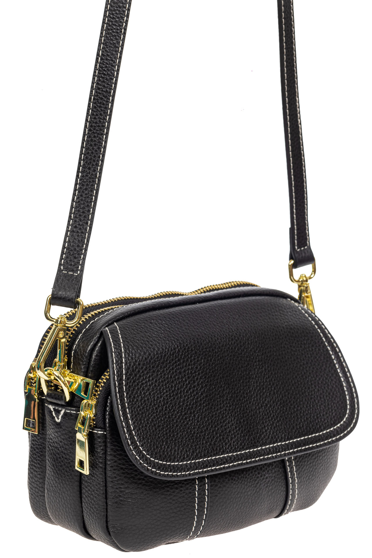 На фото 1 - Женская сумка cross-body из фактурной натуральной кожи, цвет чёрный На фото 1 - Женская сумка cross-body из фактурной натуральной кожи, цвет чёрный