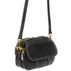 На фото 1 - Женская сумка cross-body из фактурной натуральной кожи, цвет чёрный На фото 1 - Женская сумка cross-body из фактурной натуральной кожи, цвет чёрный