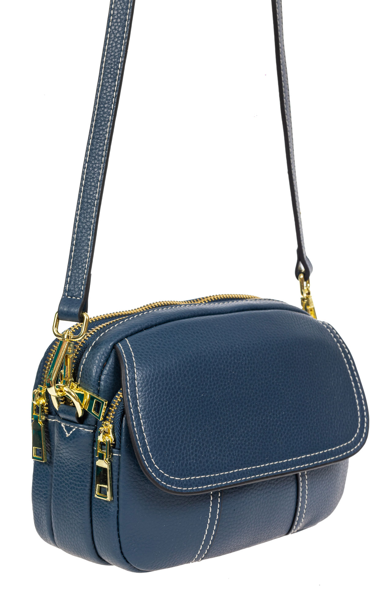 На фото 1 - Женская сумка cross-body из фактурной натуральной кожи, цвет синий На фото 1 - Женская сумка cross-body из фактурной натуральной кожи, цвет синий
