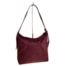 На фото 1 - Женская сумка из искусственной замши, цвет бордовый