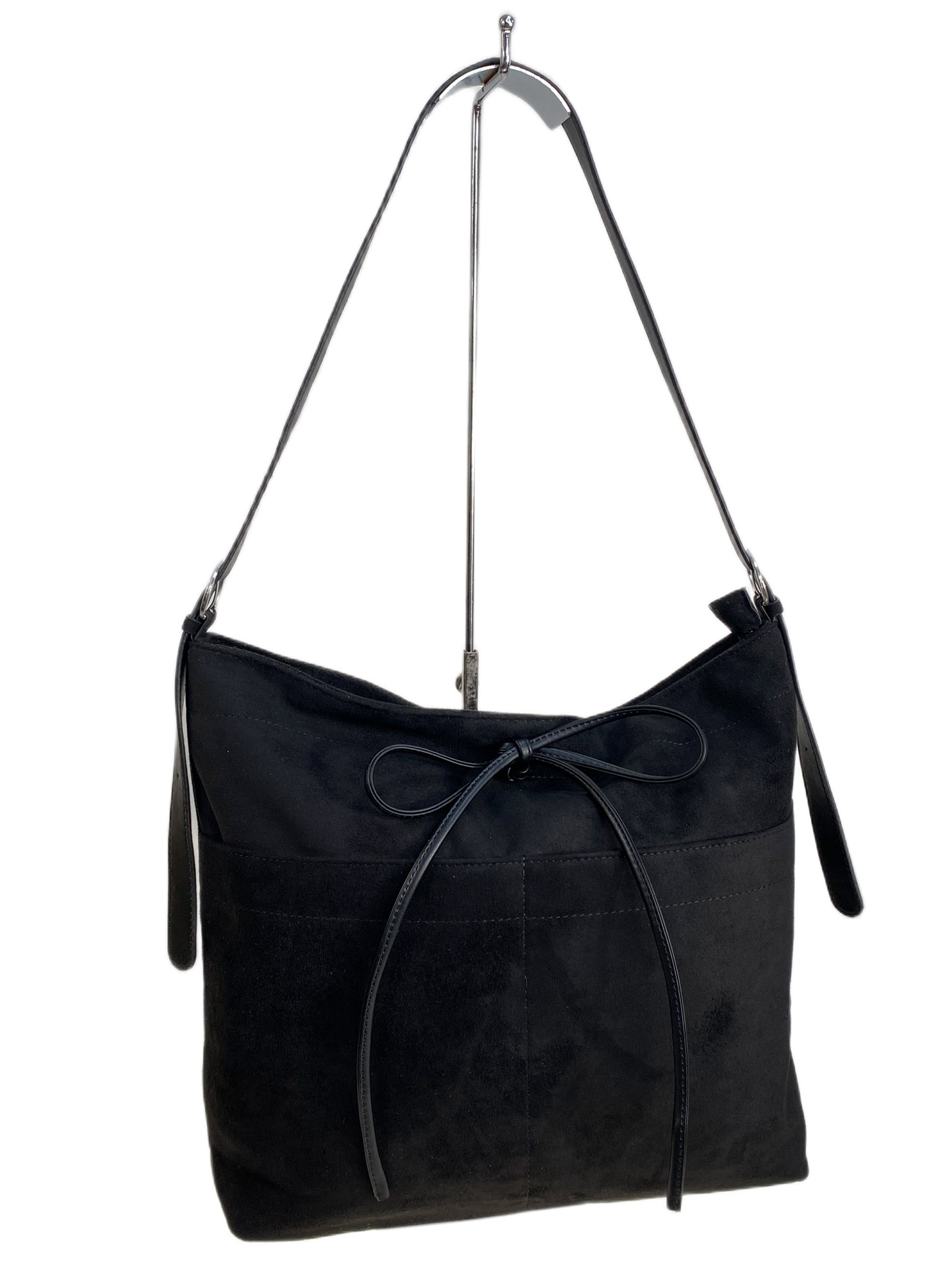 На фото 1 - Женская сумка из искусственной замши, цвет черный