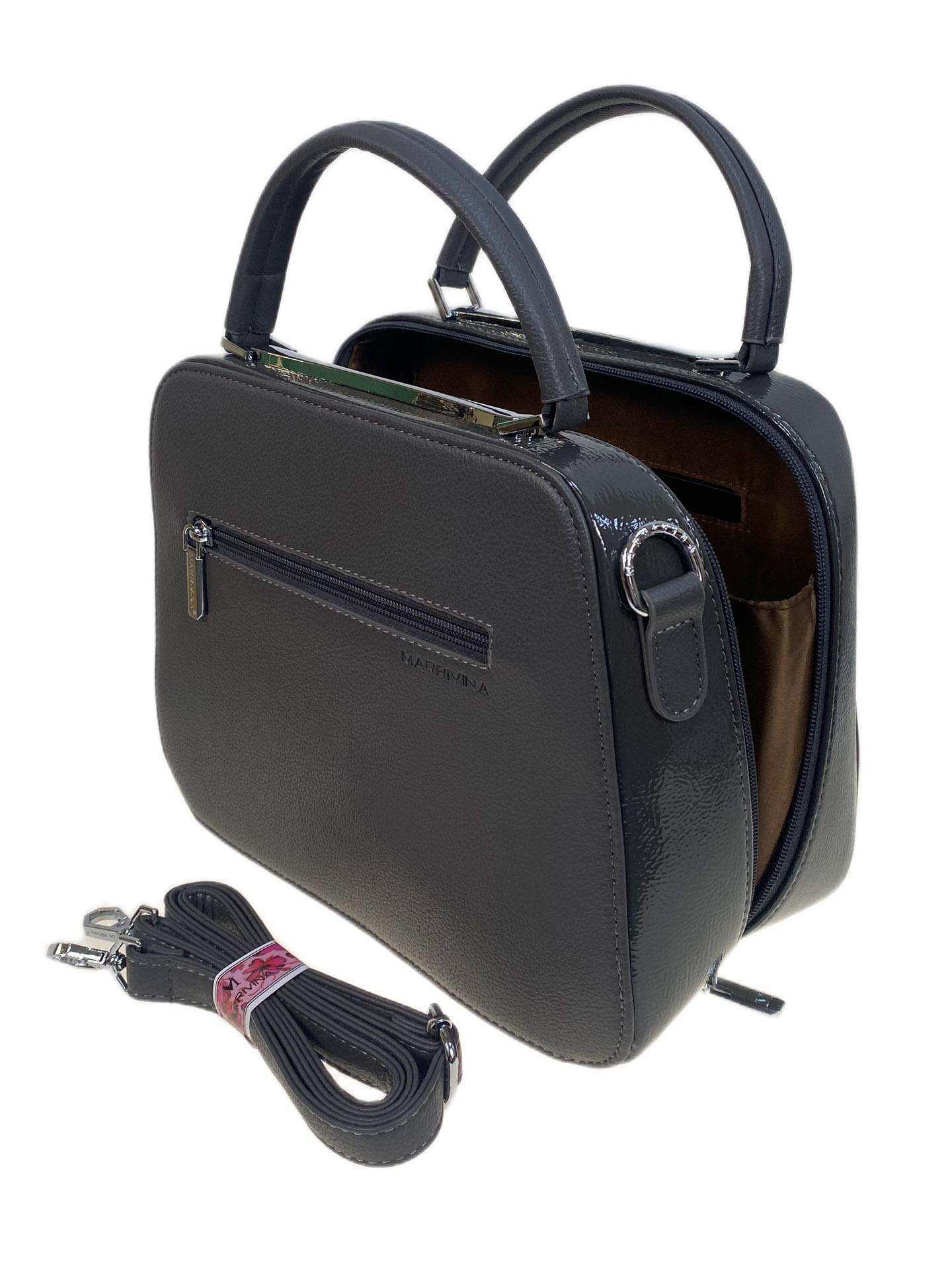 На фото 2 - Женская сумка из искусственной кожи, цвет тёмно серый