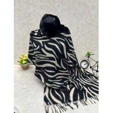 На фото 1 - Мягкий палантин из кашемира с норвковым воротником мультицвет