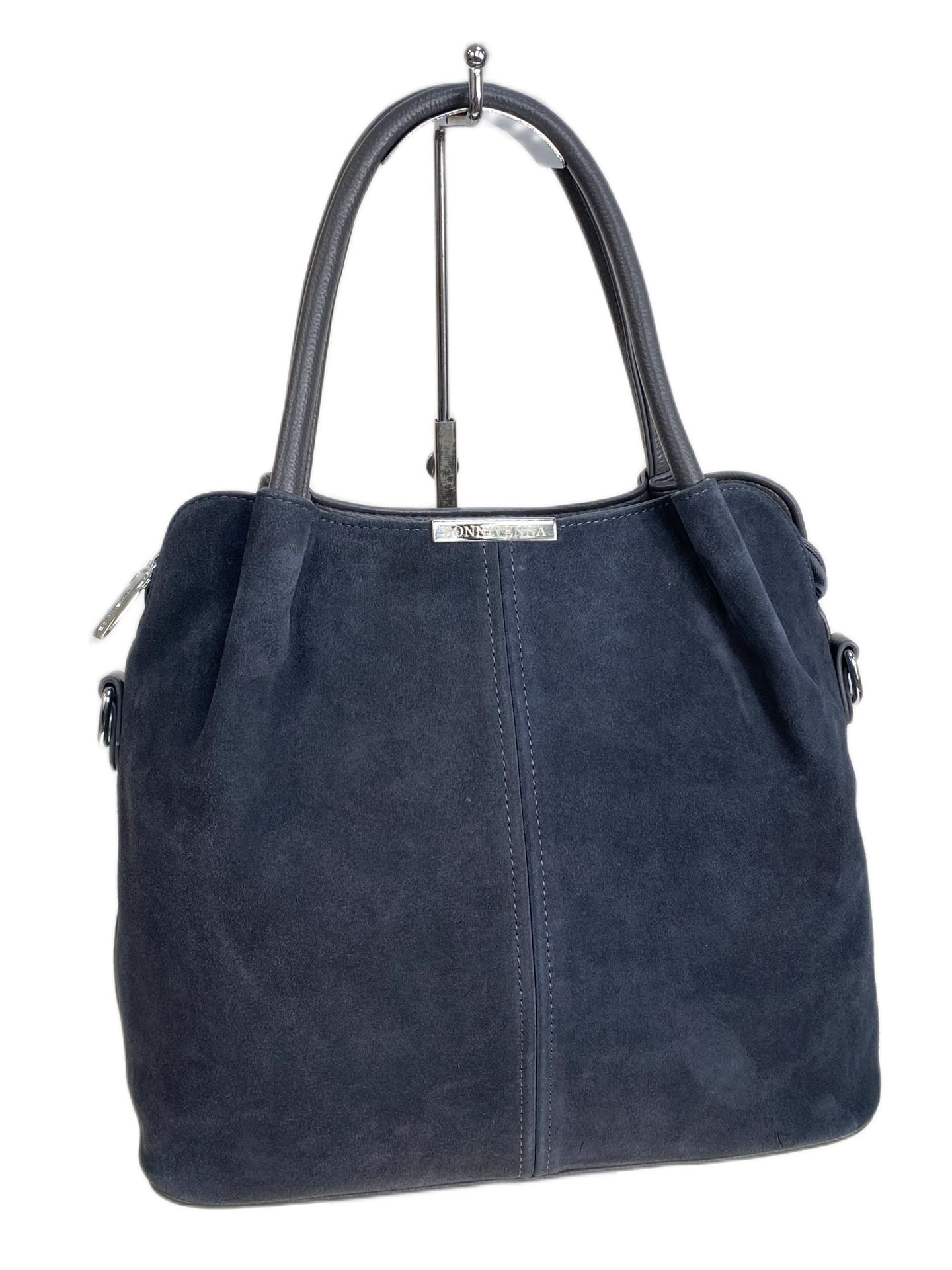 На фото 1 - Женская сумка из искусственной кожи и натуральной замши, цвет серый