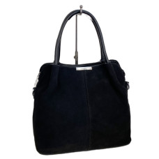 На фото 1 - Женская сумка из искусственной кожи и натуральной замши, цвет черный