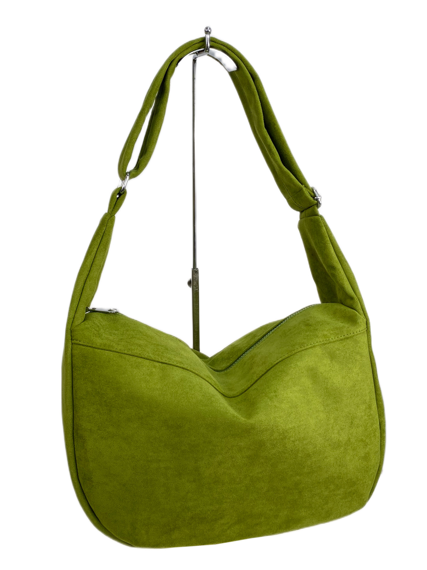 На фото 1 - Женская сумка из искусственной замши, цвет светло зеленый