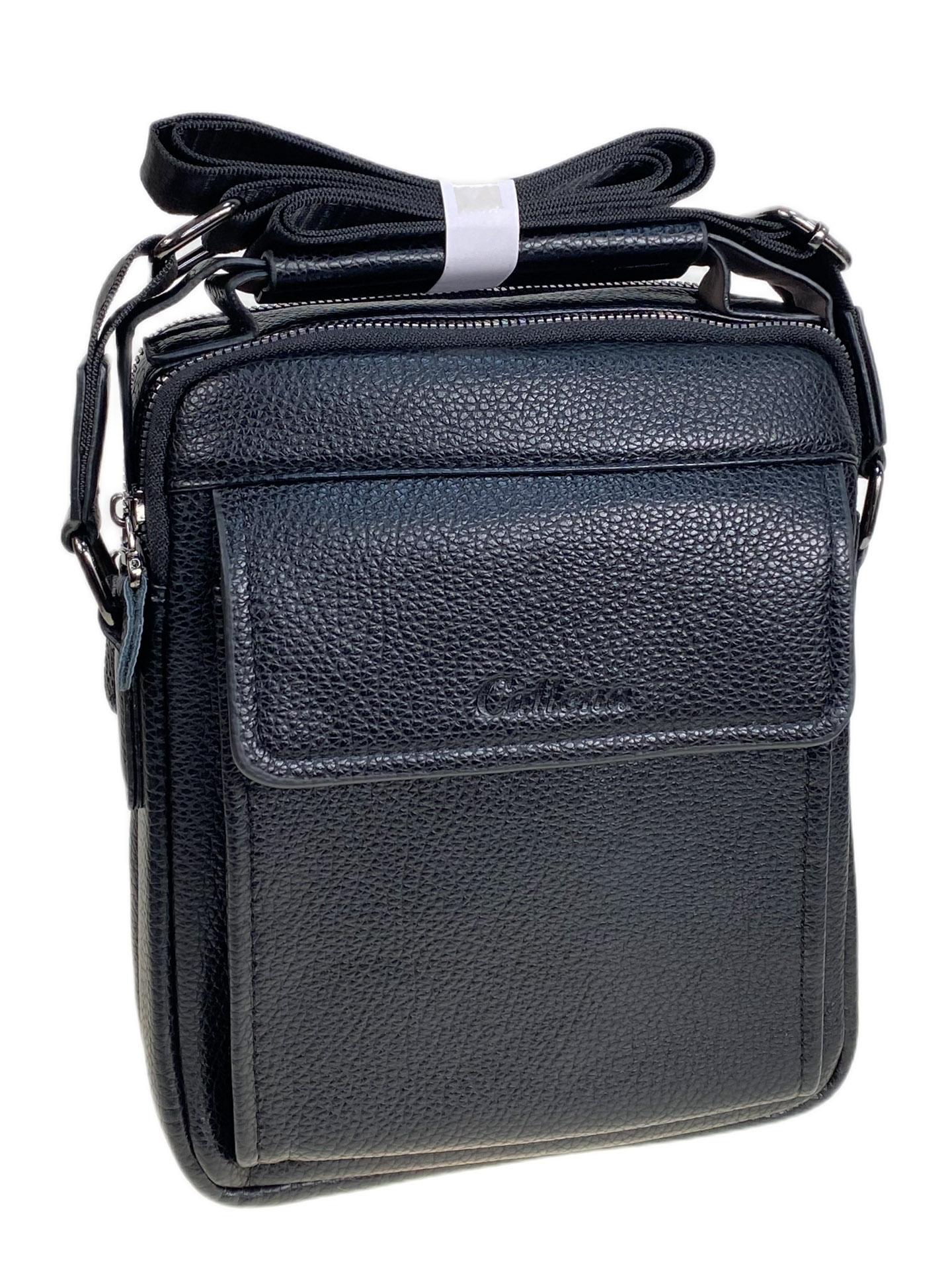 На фото 1 - Сумка мужская из искусственной кожи, цвет черный