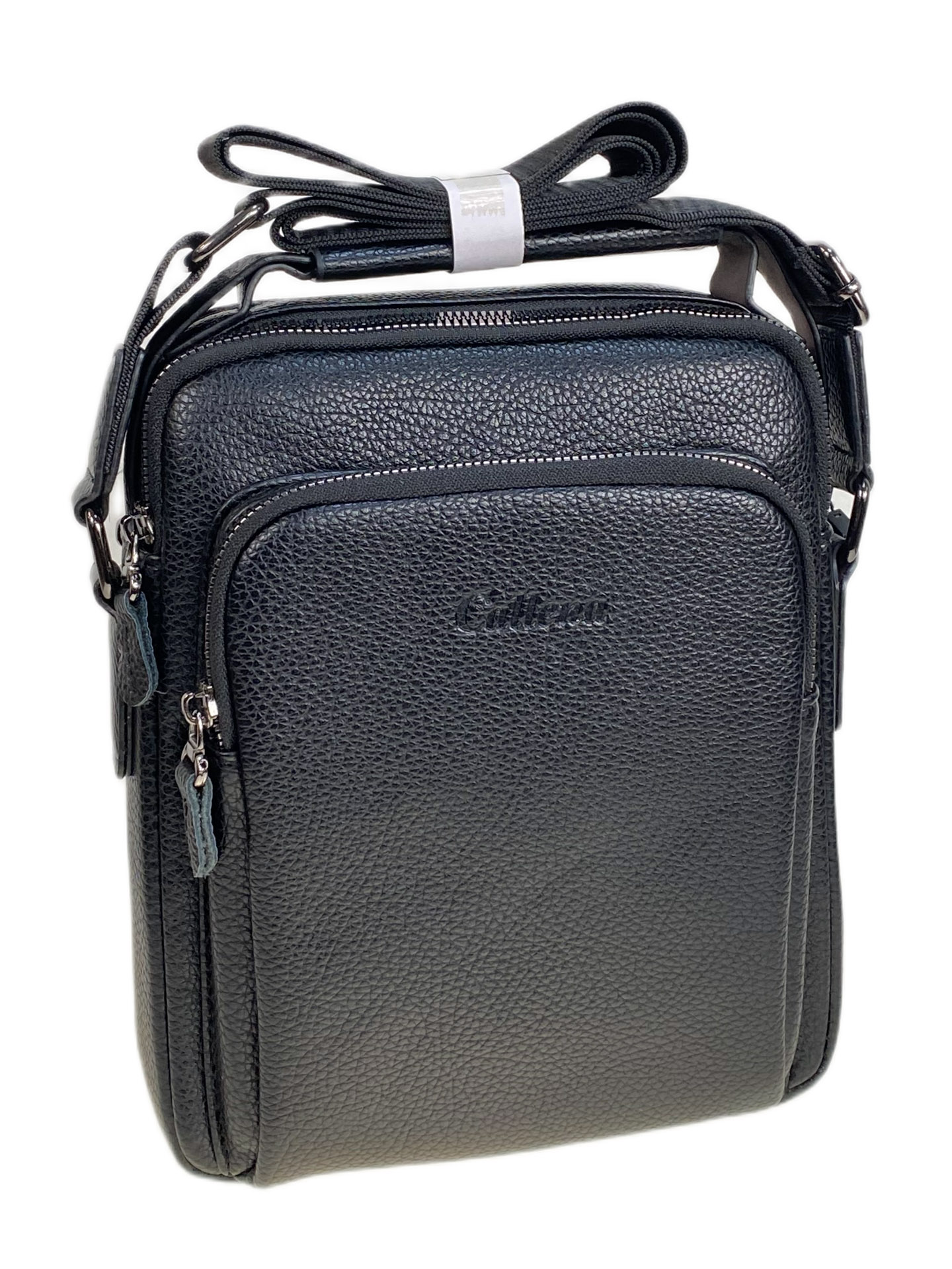 На фото 1 - Сумка мужская из искусственной кожи, цвет черный