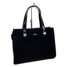 На фото 1 - Женская сумка из искусственной кожи и натуральной замши, цвет черный