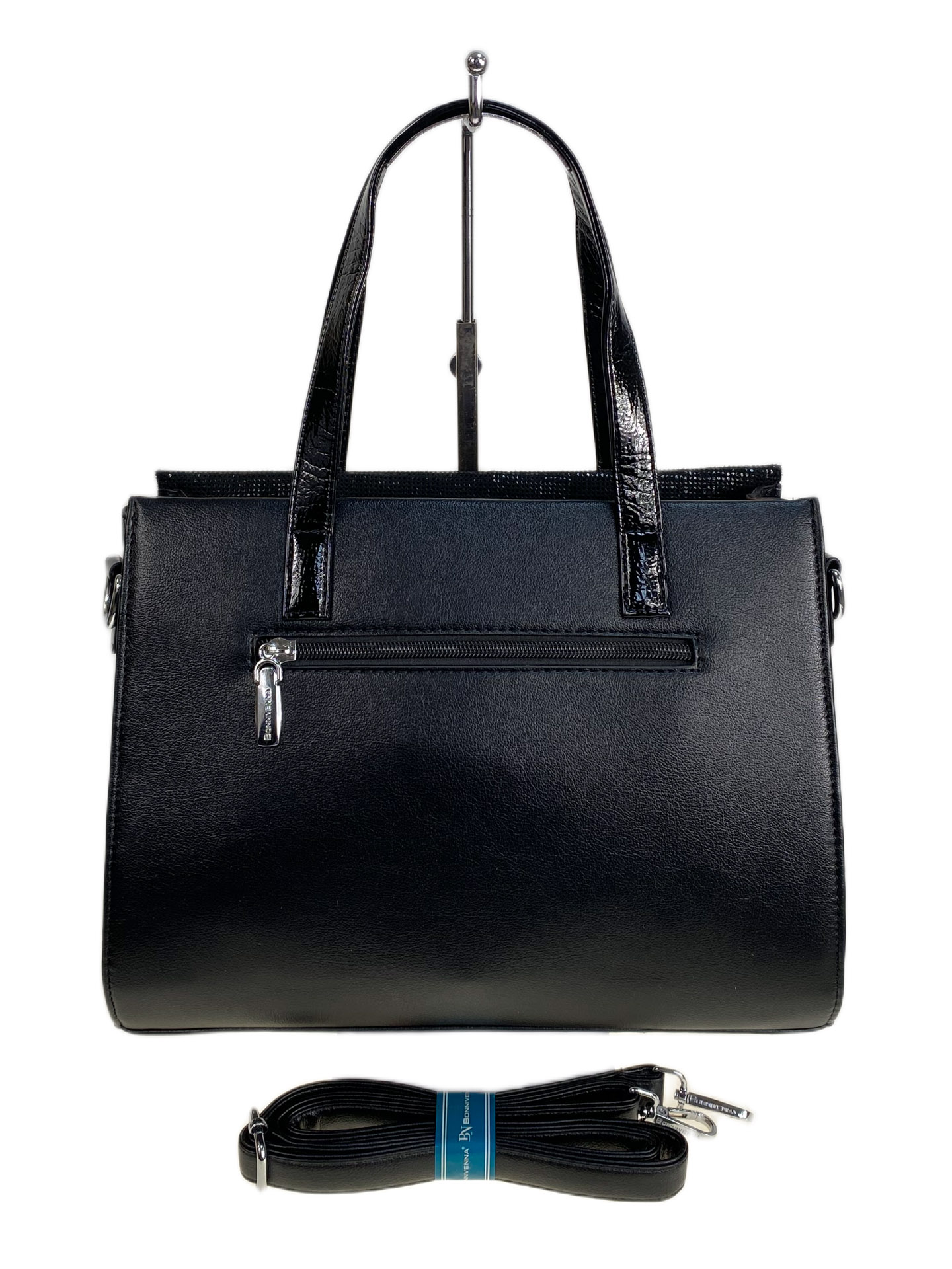 На фото 2 - Женская сумка из искусственной кожи и натуральной замши, цвет черный