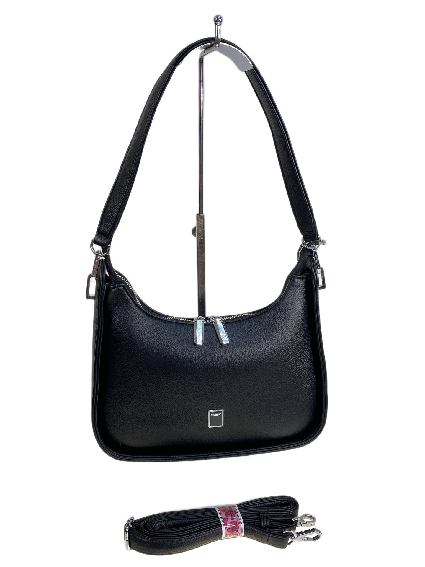 На фото 1 - Женская сумка из искусственной кожи, цвет черный