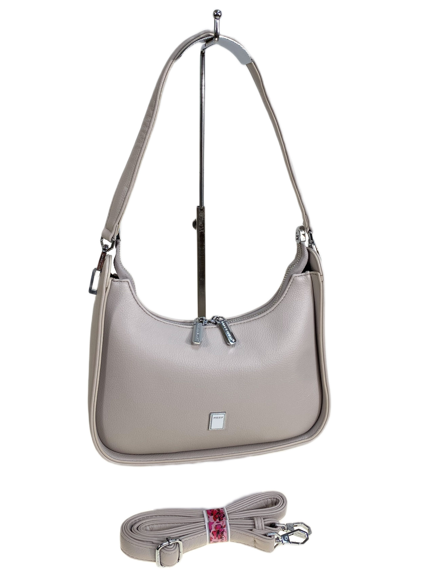 На фото 1 - Женская сумка из искусственной кожи, цвет серо-белый