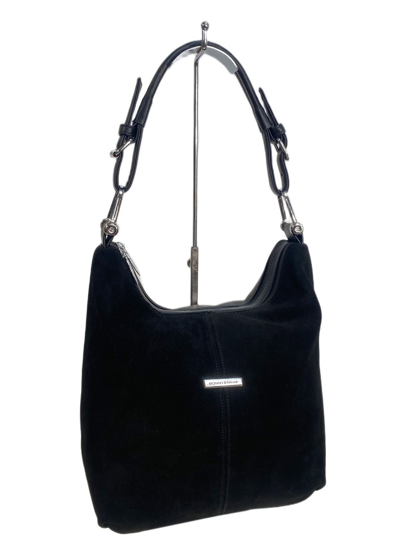 На фото 1 - Женская сумка из искусственной кожи, цвет черный