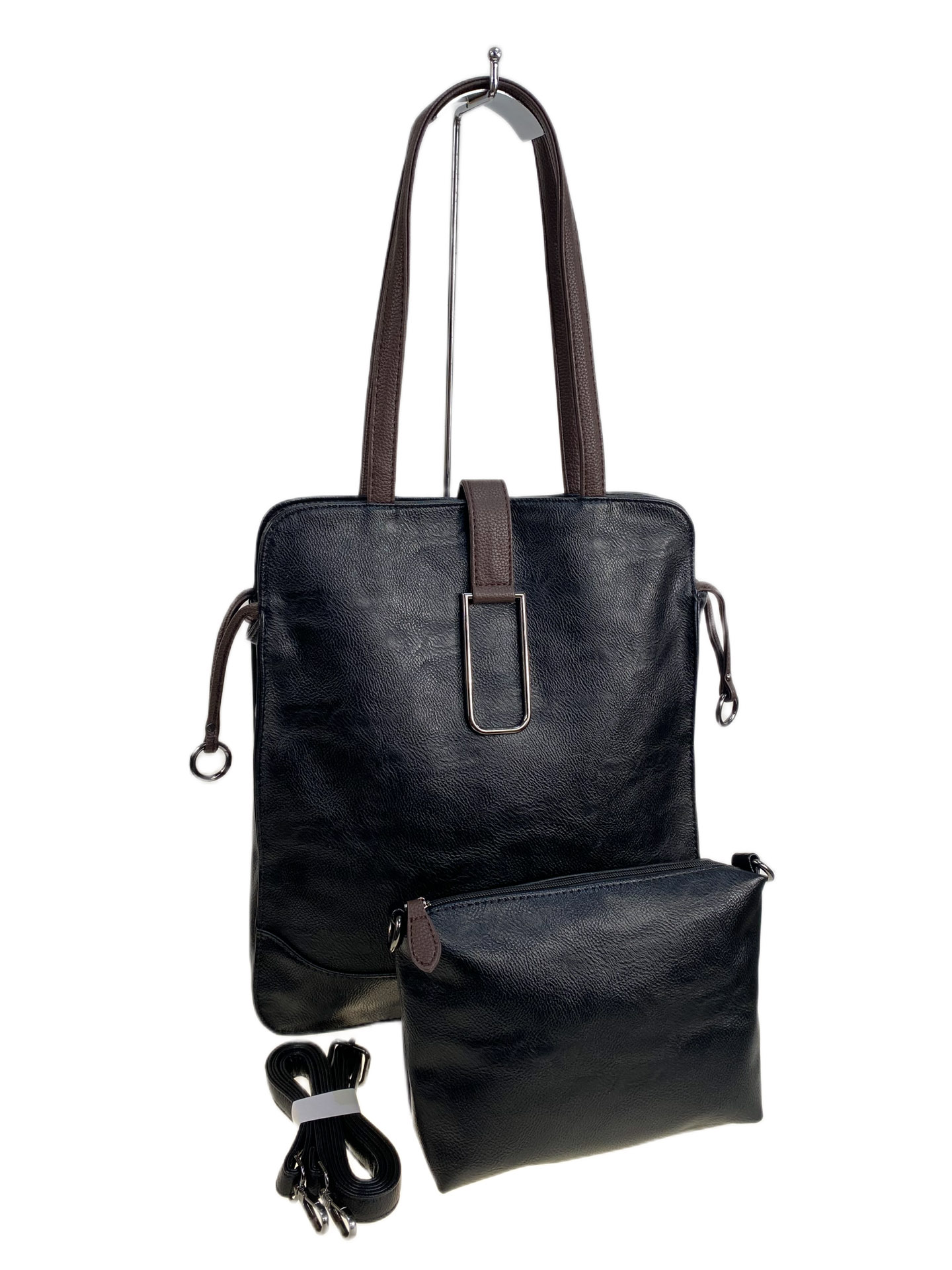 На фото 1 - Женская сумка из натуральной кожи, цвет  черный