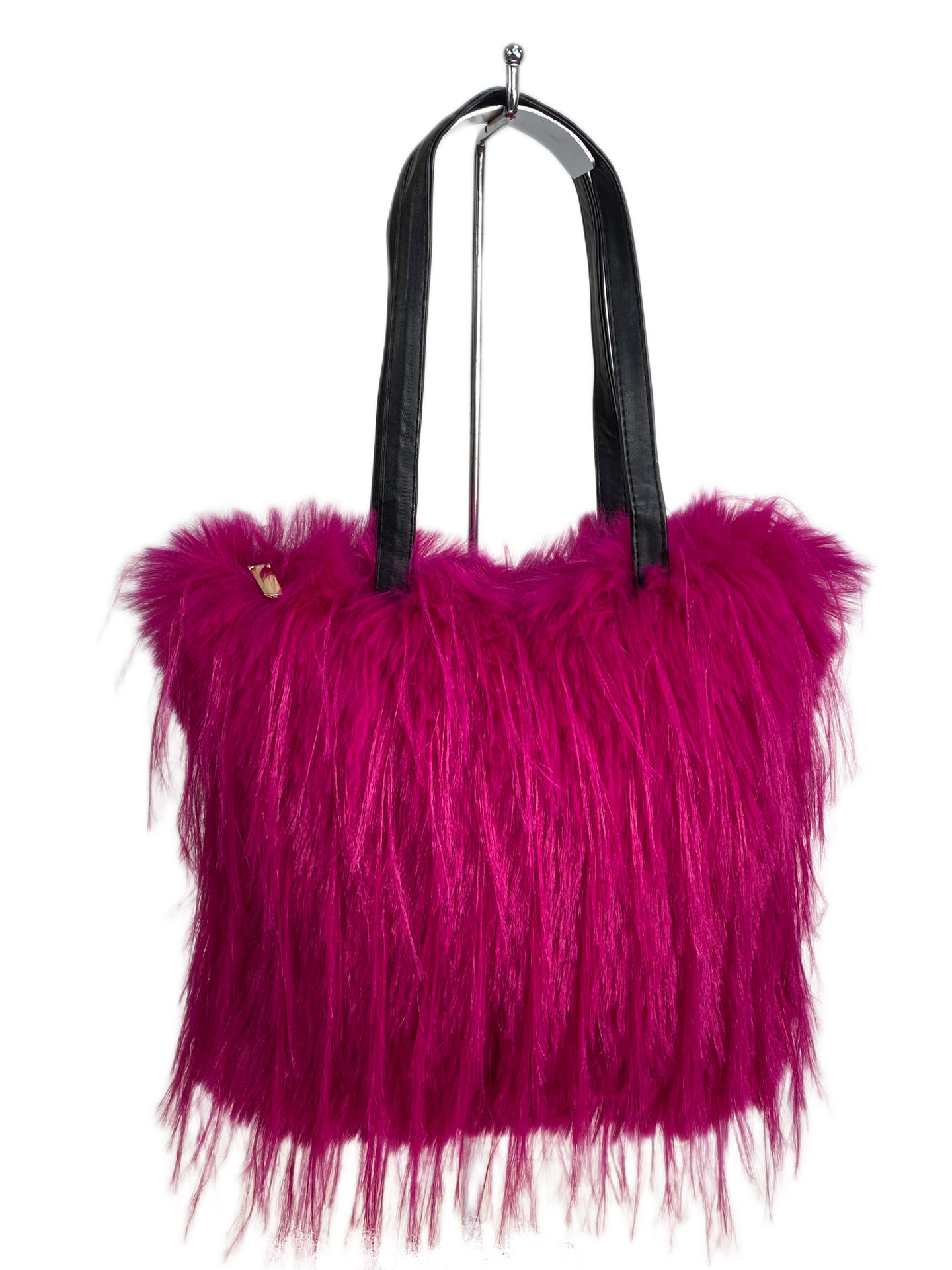 На фото 1 - Женская сумка из искусственного меха, цвет фуксия