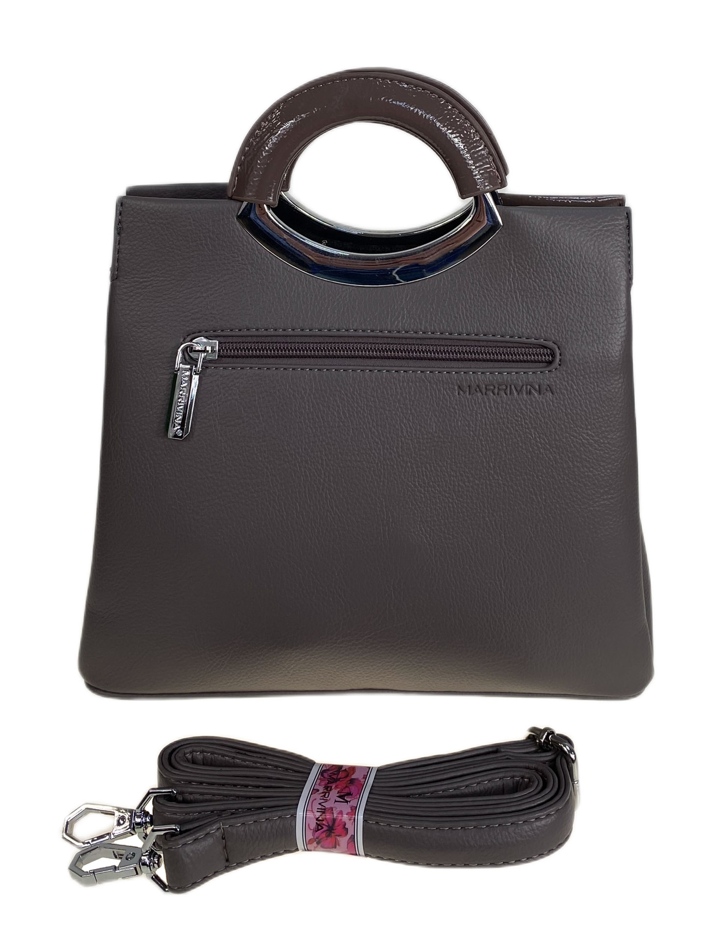 На фото 2 - Женская сумка из искусственной кожи, цвет серо коричневый