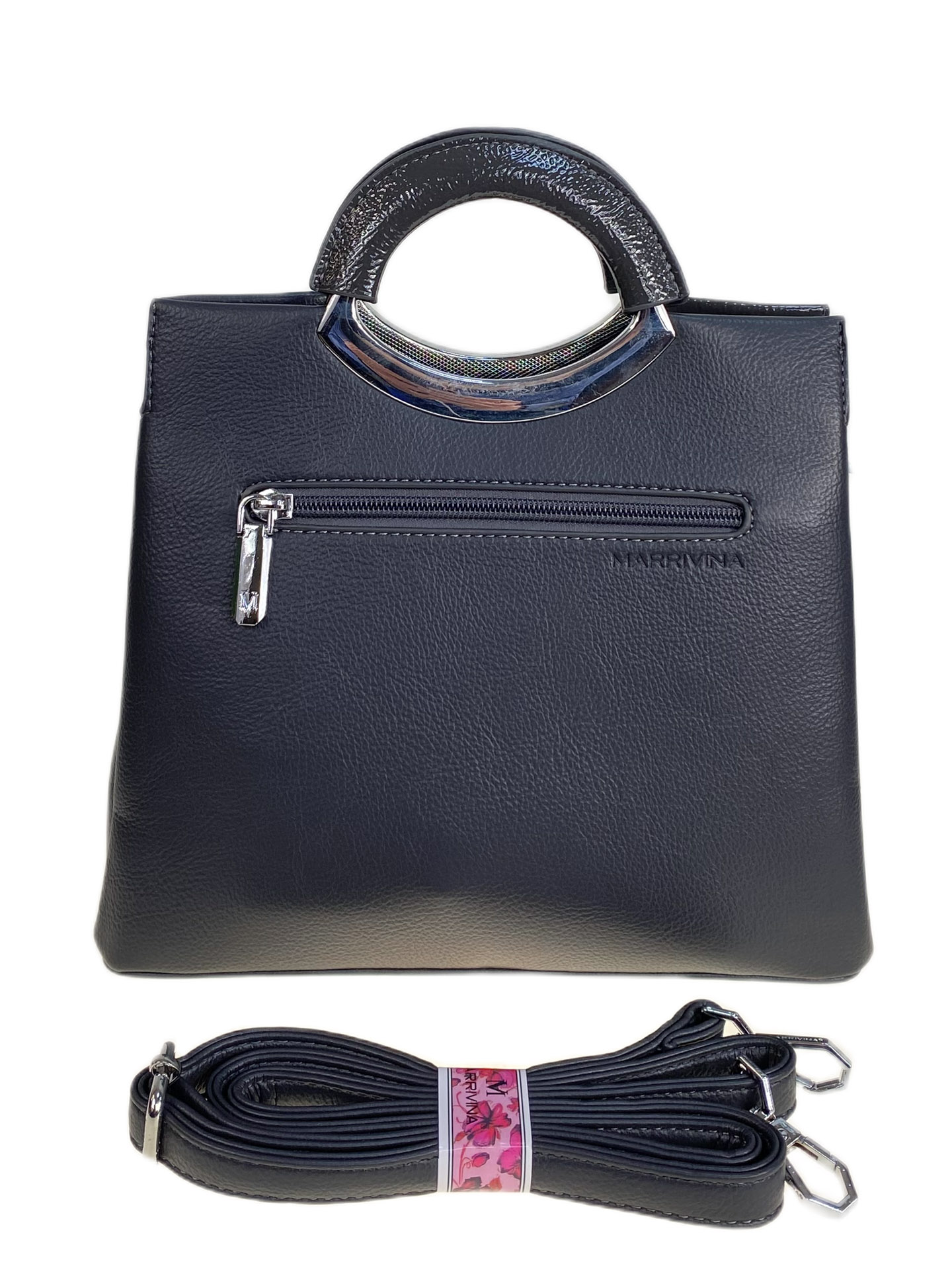 На фото 2 - Женская сумка из искусственной кожи, цвет серо - черный