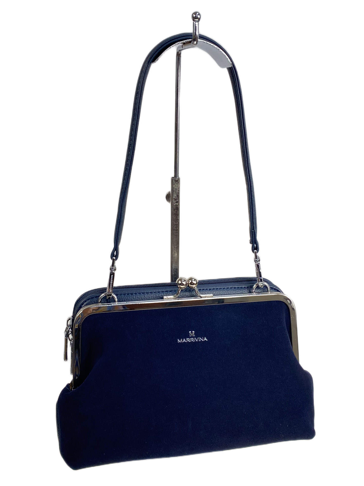 На фото 1 - Женская сумка из искусственной кожи и натуральной замши, цвет синий