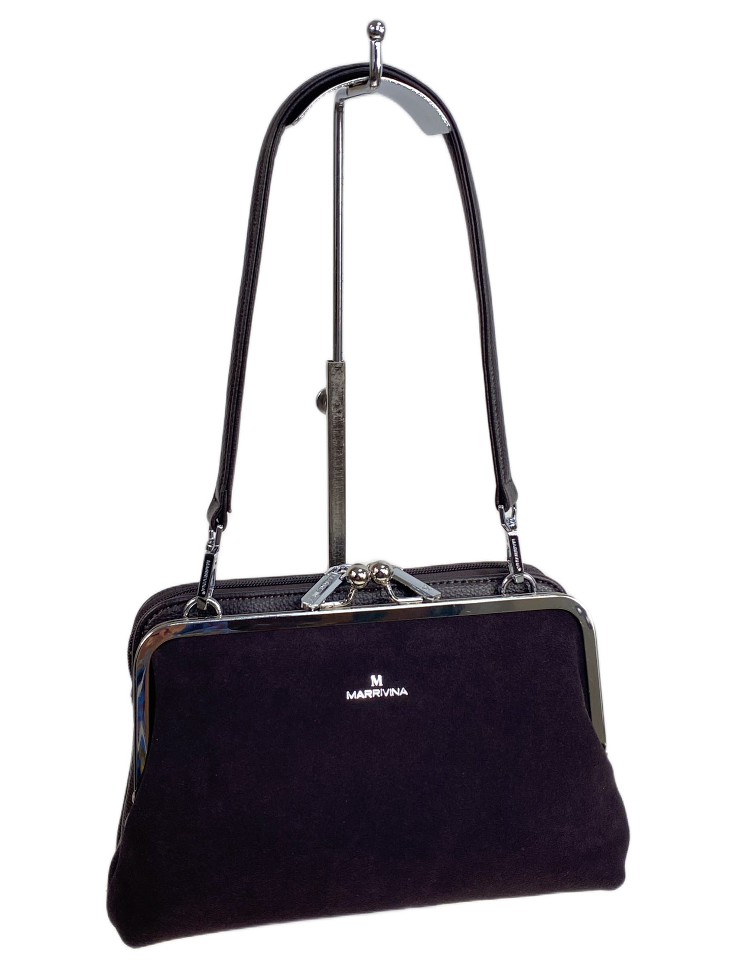 На фото 1 - Женская сумка из искусственной кожи и натуральной замши, цвет шоколад