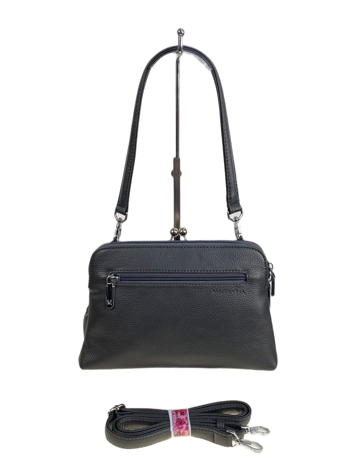 На фото 2 - Женская сумка из искусственной кожи и натуральной замши, цвет серый