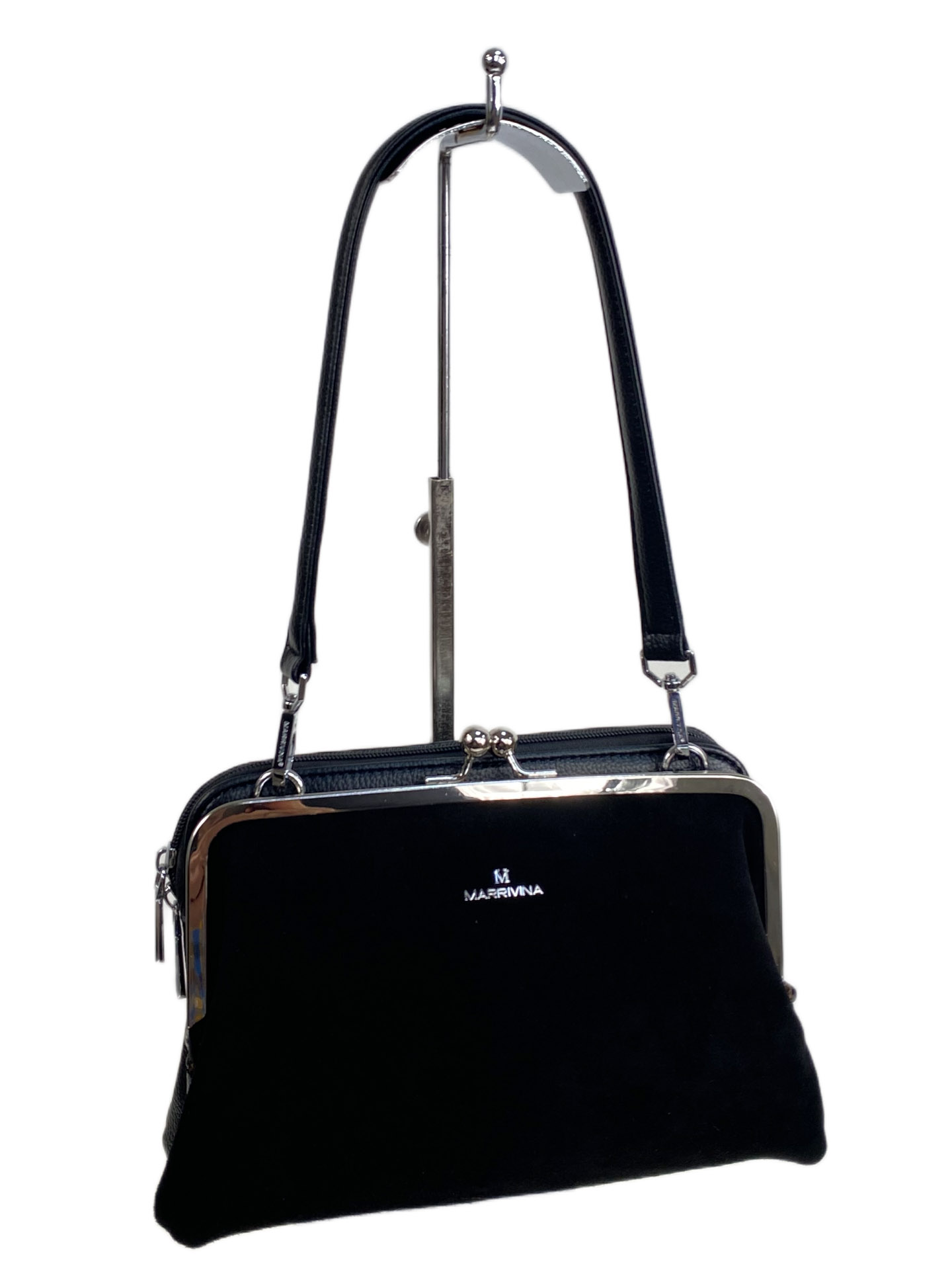 На фото 1 - Женская сумка из искусственной кожи и натуральной замши, цвет черный