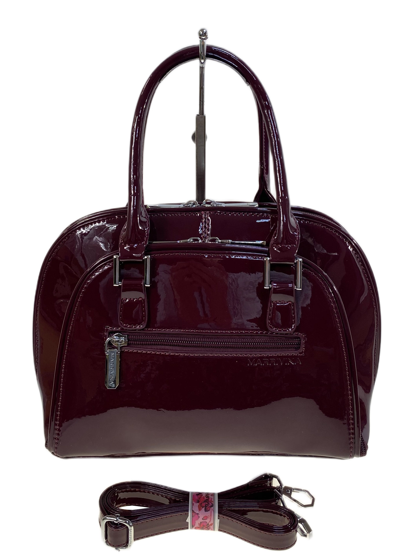 На фото 2 - Женская сумка из искусственной кожи, цвет бордовый