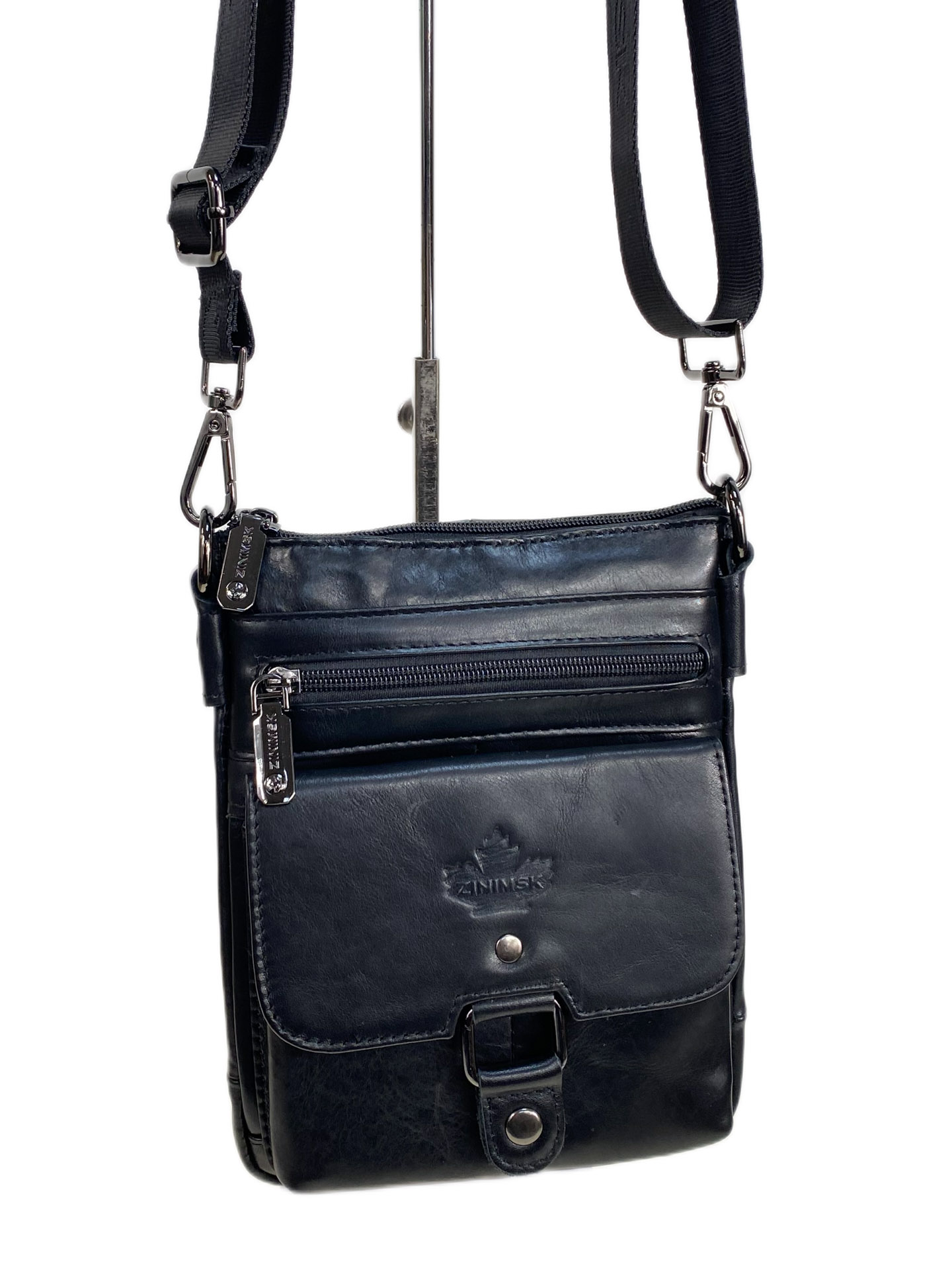 На фото 1 - Сумка мужская из натуральной кожи, цвет черный