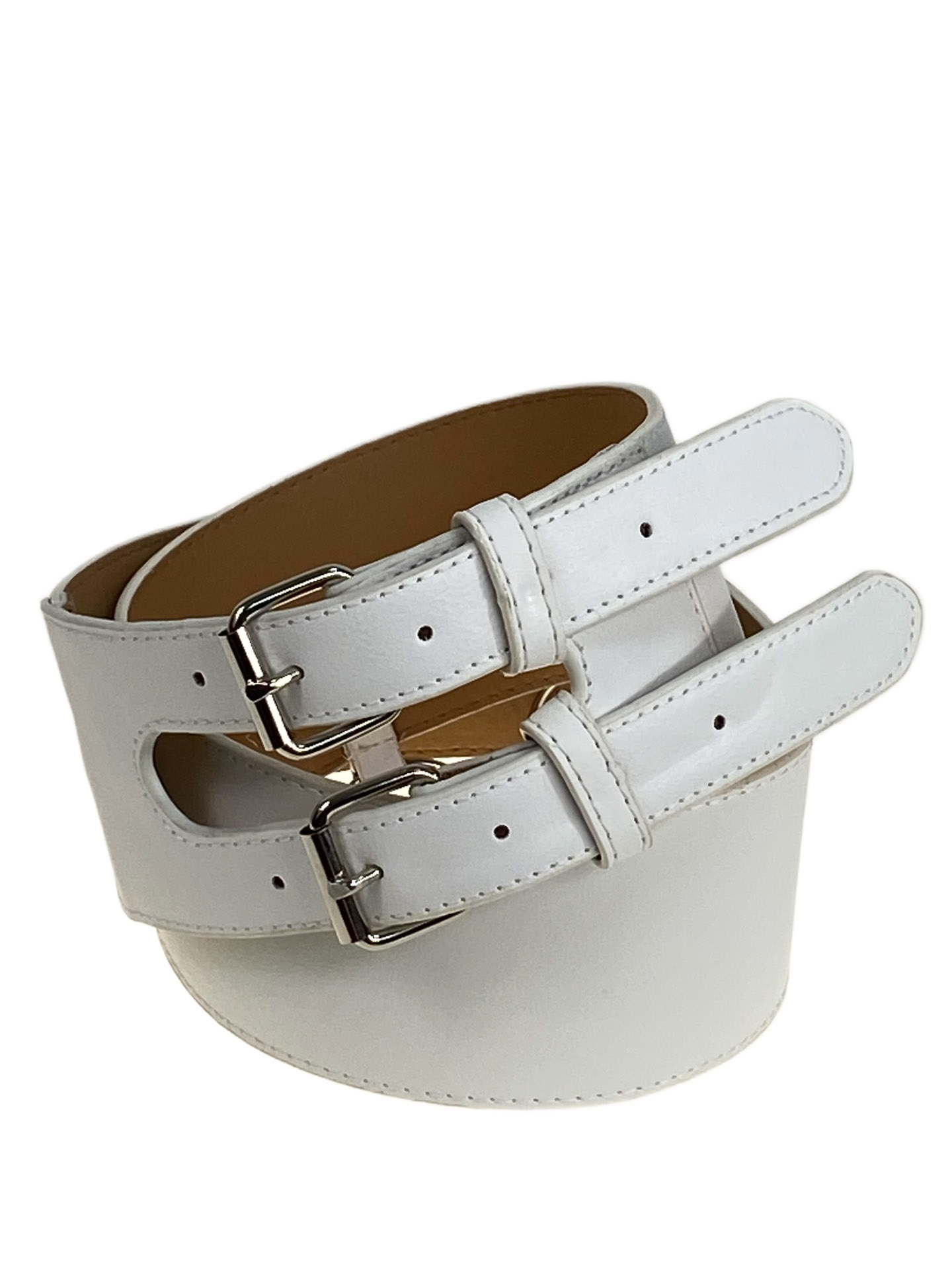 На фото 1 - Ремень женский широкий из искусственной кожи, цвет белый