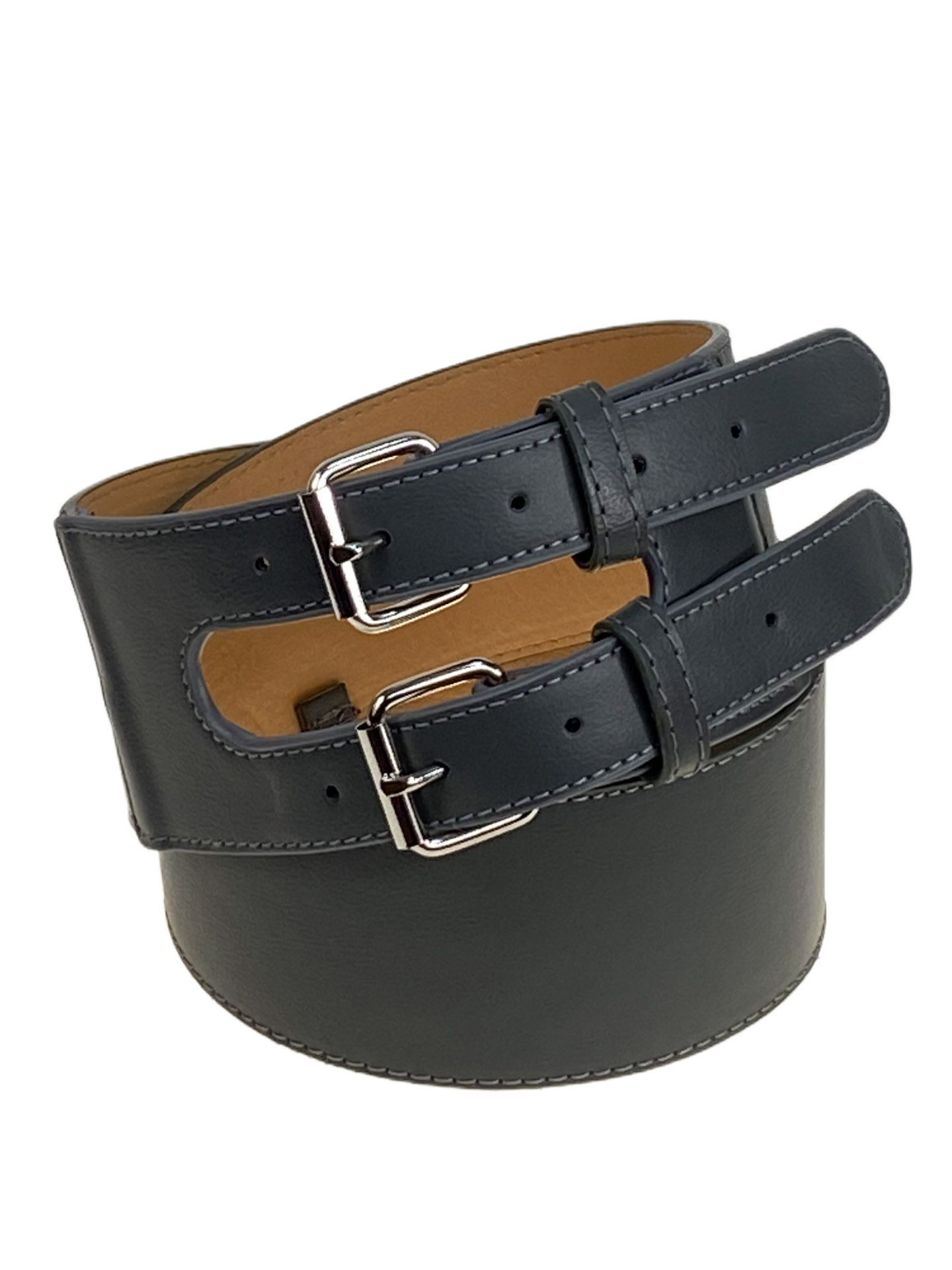 На фото 1 - Ремень женский широкий из искусственной кожи, цвет серый